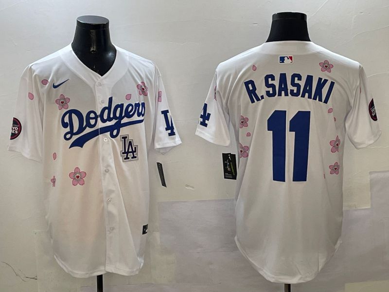 Men Los Angeles Dodgers #11 R.Sasaki White Sakura Edition 2025 Nike MLB Jersey style 9